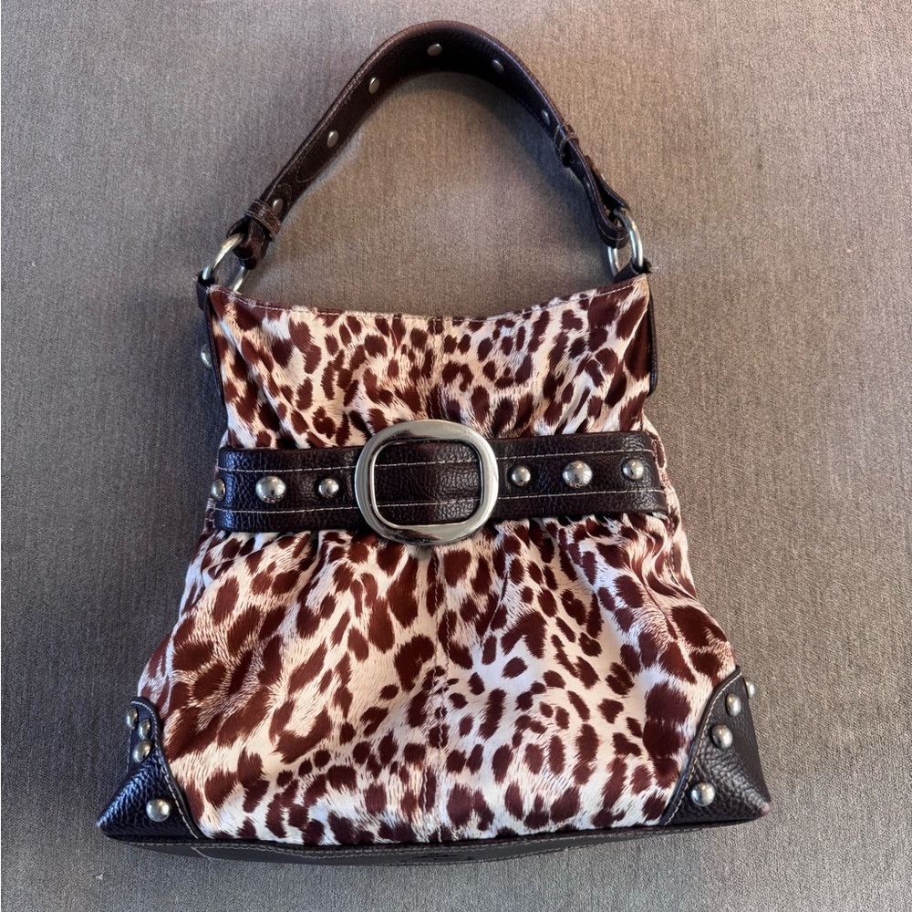 Vintage Kathy Van Zeeland Y2K Leopard Print Studded Bag